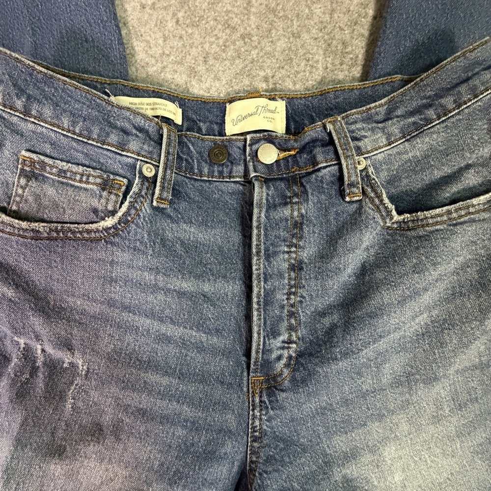 High Rise‎ 90s Straight Leg Jeans Distressed Raw Hem Blue Womens 10R Y2K